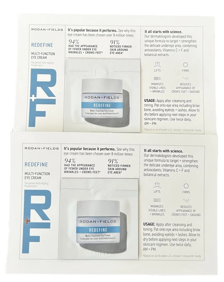 2x RODAN + FIELDS Redefine Multi-Function Eye Cream .02oz /.75ml Sample Size New - Image 1 of 1