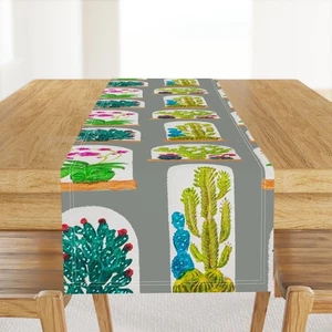 Terrariums Individual Terrarium Cases Filled With Cactus Printed Table Runner - Picture 1 of 5