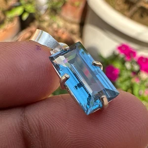 Flawless Certified 24.50 Ct Santa Maria Blue Aquamarine Pendant-925 Solid Silver - Picture 1 of 7