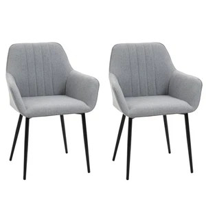 HOMCOM Dining Chairs Upholstered Linen Fabric Metal Legs, Set of 2, Light Grey - Picture 1 of 11
