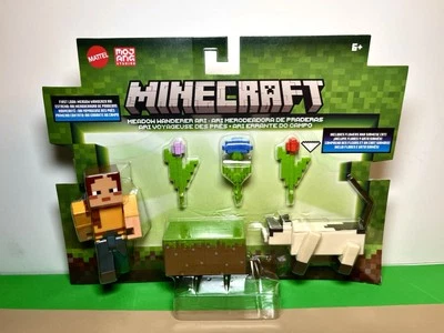 2025 Minecraft Figure 2-Pack: MEADOW WANDERER ARI & SIAMESE CAT (w/ Flowers) - Image 1 of 4