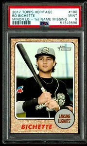 Tarjeta de novato 2017 Topps Heritage #180 Bo Bichette sin primer nombre falta SP RC PSA 9 - Imagen 1 de 2