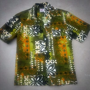 Vintage 1960s Hawaiian Shirt Sears Styled In Hawaii Barkcloth Medium - Picture 1 of 5
