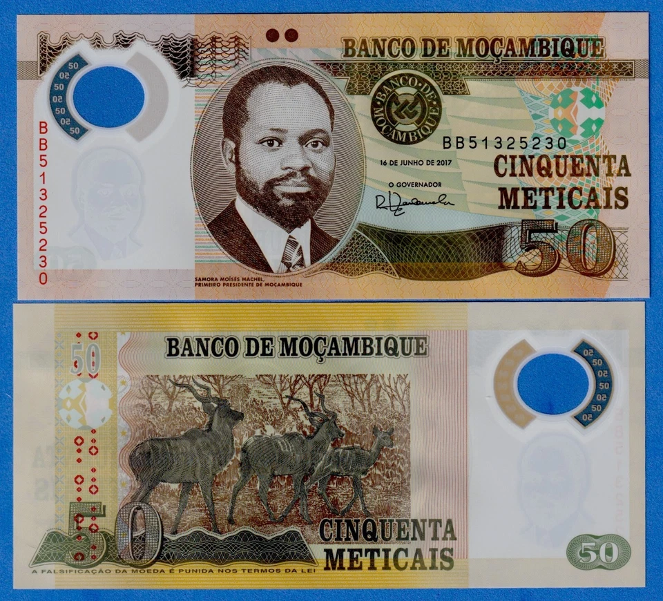 Mozambique 50 Meticais 2017  P-150b  Polymer UNC Note - Kudus - Image 1 of 3