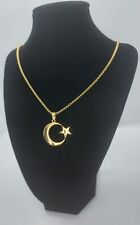 Islamic Moon Crescent & Star Pendant Gold Necklace Jewellery Gift