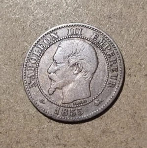 Rare 2 ct centimes NAPOLEON III - 1855 Ancre Petit D Grand Lion TB F107/31 - Imagen 1 de 2