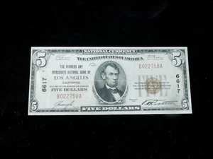 1929 $5 United States National Currency Bank of Los Angeles CA Note - Picture 1 of 4