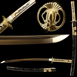 Handmade 30'' Japanese Sword Wakizashi 1095 High Carbon Steel Gold Blade Sharp - Picture 1 of 16