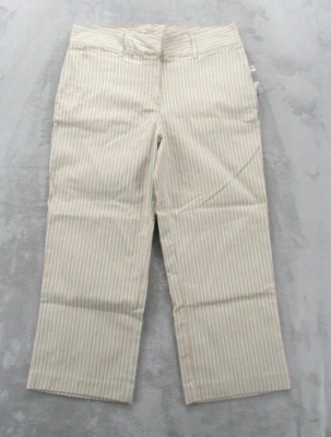 Calça cropped feminina edição básica 8 marrom rosa listra turquesa padrão algodão - Imagem 1 de 4