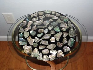 Vintage Mid Century Large 14" Black Lucite Abalone Shell Tray New Designs Inc. - Picture 1 of 12