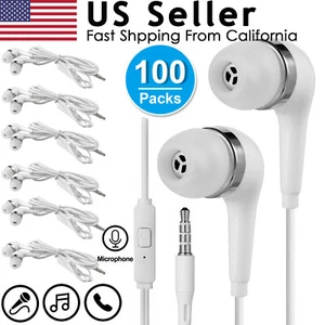 1-100 Lot Bulk Wholesale White 3.5MM Headphones Earbuds Earphones for Samsung US - Picture 1 of 13