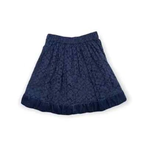 Gap Girls Blue Cotton Elastic Waist Floral Lace Velvet Trim Flare Skirt Medium - Picture 1 of 8