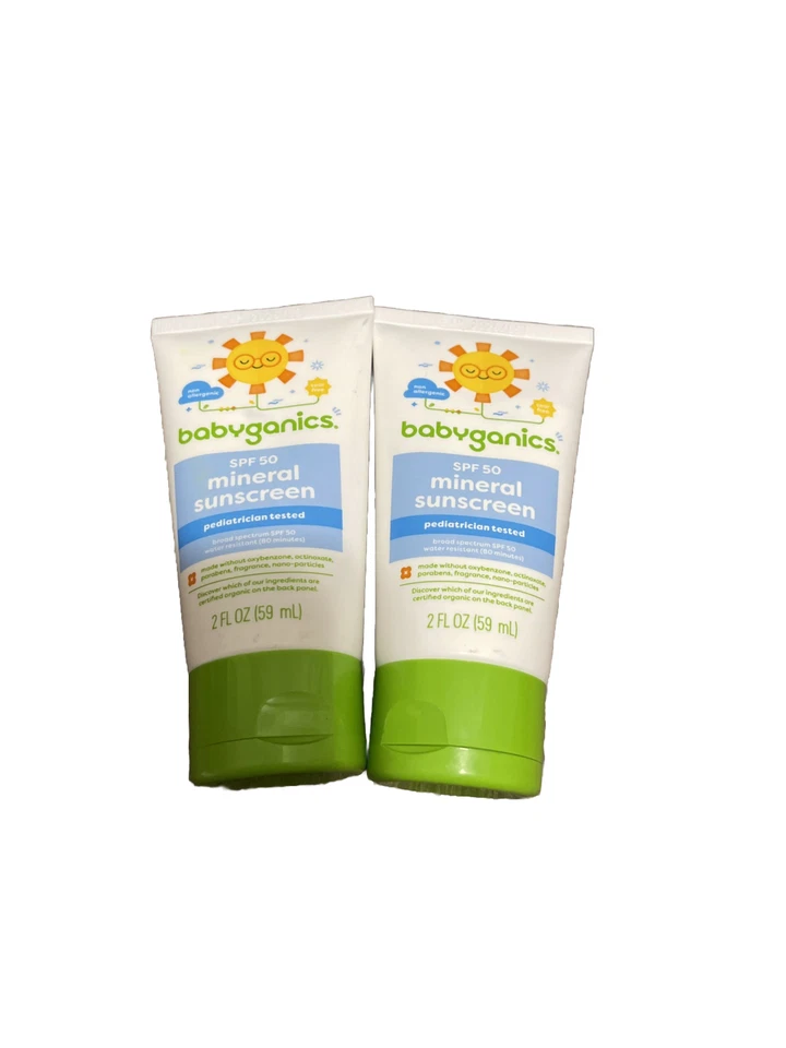 2 упаковки Babyganics SPF 50 минеральный солнцезащитный крем 2 унц срок годности 1/26 - Изображение 1 из 1