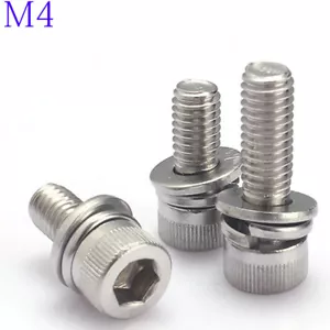 M4 304 Stainless Steel STAINLESS SEM SOCKET HEAD CAP SCREW + FLAT/SPRING WASHER - Picture 1 of 4