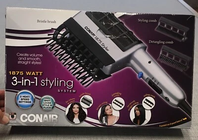 CONAIR 3-In-1 Hair Styling System 1875 Watt Model SD4NP 3 Attachments - Image 1 of 3