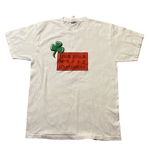 Irish You A Merry Christmas Graphic White T-Shirt Men's Large Vintage Novelty - Picture 1 of 12