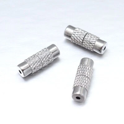 100 Sets Platinum Tone Brass Screw Clasps for 1mm Cord Column Bumpy Closure 12mm - Image 1 of 2