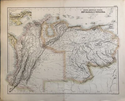 1860 Estados Sul-Americanos Nova Granada e Venezuela Mapa Original, Litografia - Imagem 1 de 2