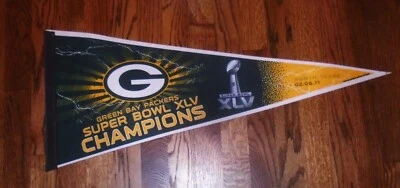 2011 Green Bay Packers Super Bowl XLV Champs pennant Aaron Rodgers Clay Matthews - Image 1 of 2