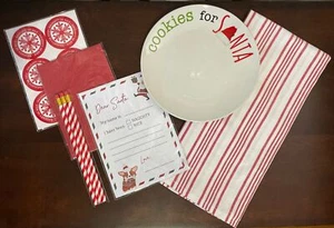 Santa Milk & Cookies Christmas Eve SET Cookie Plate Letter Pencil & Napkin - Picture 1 of 14