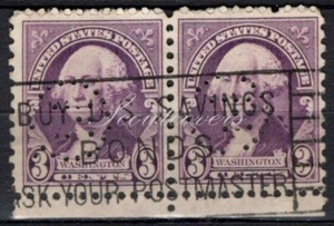 Perfins USA 1932, Sc720 2x 3c Washington. Used GE St.Louis - Picture 1 of 3