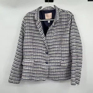 Anthropologie x Hutch Womens Blazer 1X Plus Size Tweed Metallic Blue Gray Button - Picture 1 of 16