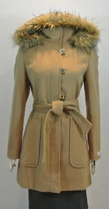 Calvin Klein 3/4 Length Luxury Clip Closure Faux-Fur Trimmed Hood size 4 Camel - Picture 1 of 10