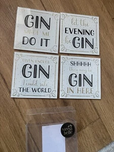 Bnib Sass & Belle Set of 4 Gin Time Coasters Home Decor Glass Glitter - Picture 1 of 2