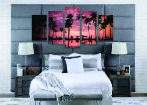 Palm Trees Canvas Print Set - Ready To Hang Palm Tree Wall Art Sunset Home Decor - Picture 1 of 5