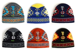 Native American Indian Navajo Print Cuffed Knit Beanie Hat - Picture 1 of 13