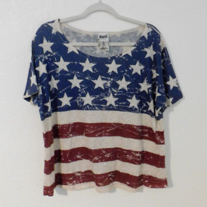 Vocal Women's Top Size Medium American Flag Shirt Red White Blue Distressed USA