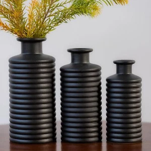 Black Ceramic Vase Set, Semi-Matte Frosted Texture Decorative Vase Trio for H... - Picture 1 of 7