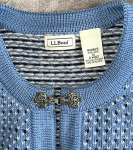 Sz XL Xlarge LL BEAN Nordic Birdseye 100% wool Metal Hook Clasp Cardigan Sweater - Picture 1 of 10