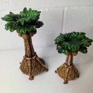 Ceramic Coconut Palm Tree Wicker Basket Design Tiki Votive Candle Holder 8 & 6"  - Picture 1 of 15