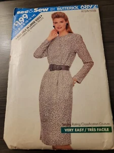 MISSES' DRESS VTG BUTTERICK 6892 / 761 Sewing Pattern SEE & SEW 6 - 14 '88 UNCUT - Picture 1 of 5