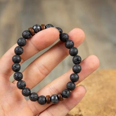 Men Lava Bead Bracelet Natural Lava Stone Healing Therapy Bracelets Inner Peace - Image 1 of 4