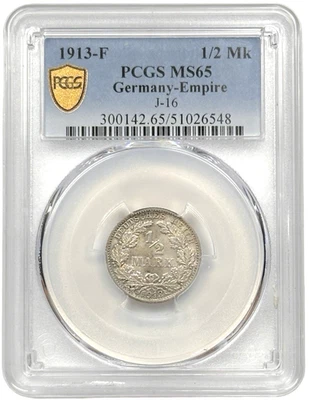 1913-F Germany Empire 1/2 Mark Coin PCGS MS 65 J-16 - Image 1 of 4