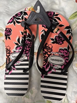 Havaianas Slim Flip Flops  H Slim Thematic Orange , Blue & Pink Floral New 7/8 - Image 1 of 3