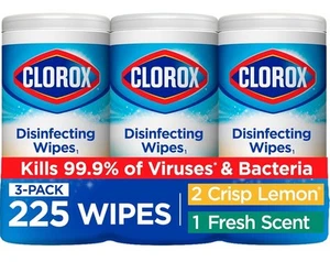 Paquete de 3 toallitas desinfectantes Clorox, aroma crujiente a limón y fresco, 75 quilates cada una - Imagen 1 de 10