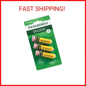 TICONDEROGA Erasers, Pencil Shaped, Latex-Free, Yellow, 3-Pack (38953) - Picture 1 of 1