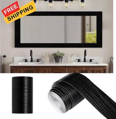19FT Black Wood Grain Mirror Frame Border Peel and Stick 2 x 236,  - Image 1 of 4