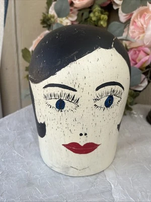 Antique Century Molded Painted Wood Milliner Head mannequin's head - Image 1 of 4
