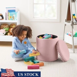 Kids Storage Ottoman Pom Pom Accent Seat Velvet Toy Organizer Round Fun New - Picture 1 of 9