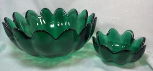 Juego de cuencos de vidrio Blenko Tulip Lotus verde mar #6143 ~ 10,5"-14 pétalos y 5,5""-8 pétalos - Imagen 1 de 8