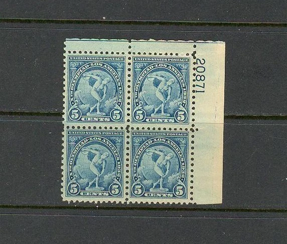 US USA Sc# 719 MNH FVF PLATE # BLOCK Myron's Discobolus Los Angeles Olympics - Image 1 of 1