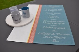Geschirrtuch Baumwolle Jacquard 50x70 cm blau Fischsuppenrezept aus Frankreich - Bild 1 von 4