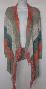 Energie Long Sleeve Stripe Fringe Cardigan Women PL Multi Color NEW Boho open - Picture 1 of 4