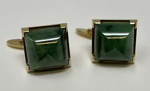 Vintage Rare GEORG JENSEN 18K Gold & Speckled Jade #816 Square Cufflinks - Picture 1 of 11
