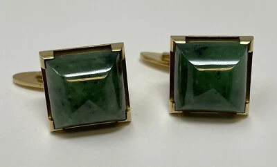 Gemelos cuadrados vintage raros GEORG JENSEN ORO 18K y jade moteado #816  Foto 1 de 4