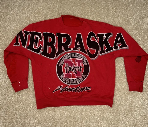Vintage 90s Nebraska Cornhuskers Crewneck Sweatshirt Mens L Big Spell Out Logo Cover